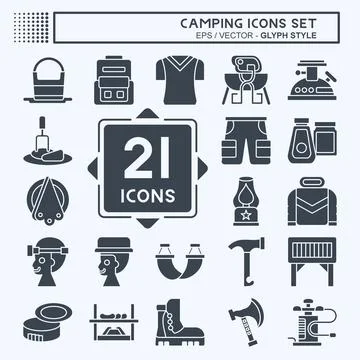 Icon Set Camping. related to Adventure symbol. glyph style. simple design e.. Stock Illustration