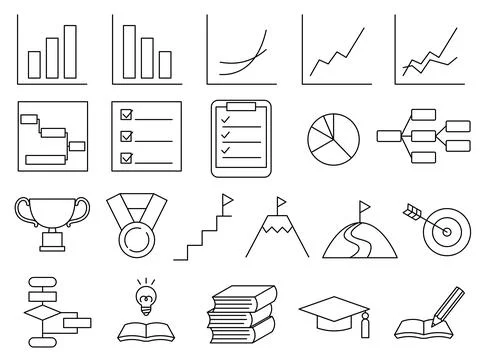 Icon set that can be used for business. Simple line drawing icons represent.. Stock Illustration