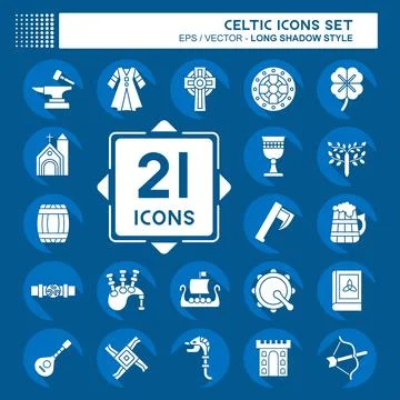 Icon Set Celtic. related to Celebration symbol. long shadow style. simple d.. Stock Illustration