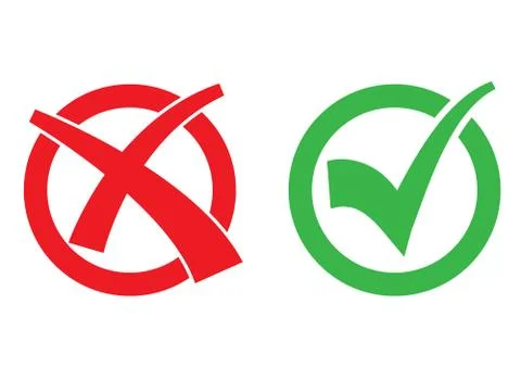 Icon set with check mark and cross in red and green circle イラスト素材