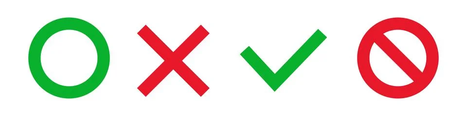 Icon set of circle, cross, check mark and stop mark. Vectors. Stock Illustration