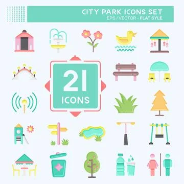 Icon Set City Park. suitable for Building symbol. flat style. simple design e Ilustración de archivo