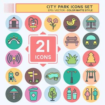 Icon Set City Park. suitable for Building symbol. color mate style. simple de Ilustración de archivo