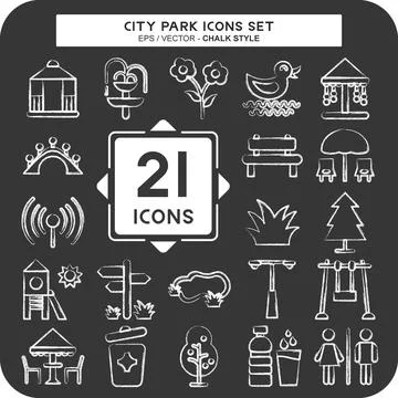 Icon Set City Park. suitable for Building symbol. chalk Style. simple desig.. Ilustración de archivo
