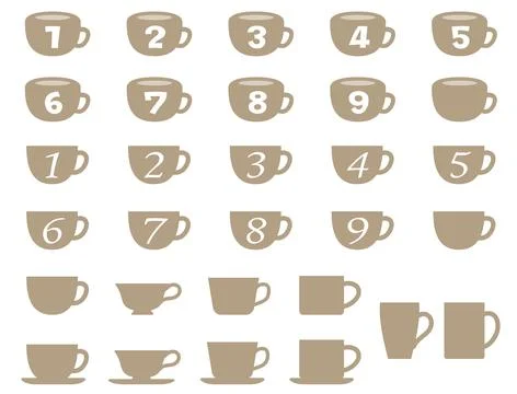 Icon set of coffee cups with numbers. Stock Illustration