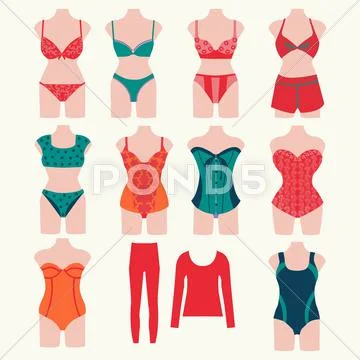 Icon set of collection female elegant, sexy underwear Stock Illustration