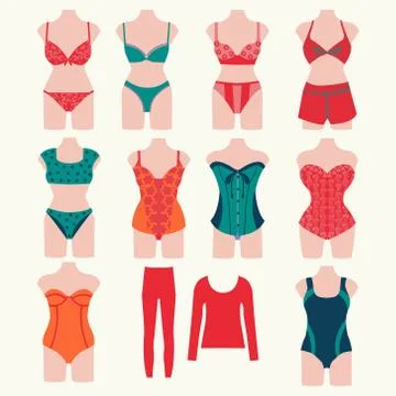 Icon set of collection female elegant, sexy underwear Stock Illustration