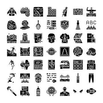 Icon set collection glyph vector design symbols Illustrazione stock