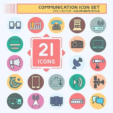 Icon Set Communication - Color Mate Style,Simple illustration,Editable stroke Stock Illustration