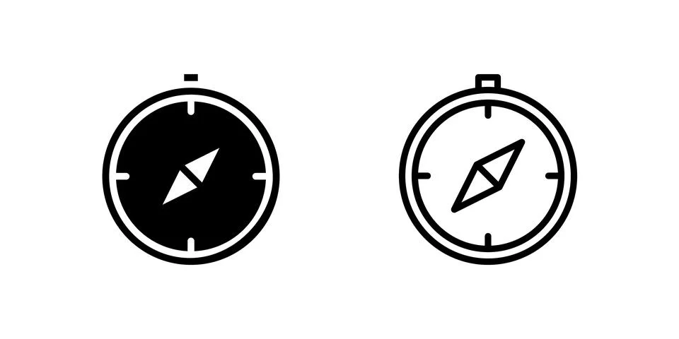 Icon set of compass, useful for maps, hiking, and direction-related visuals Illustrazione stock