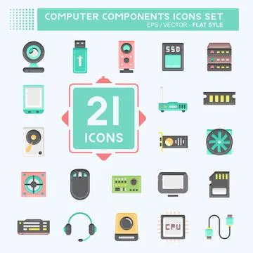 Icon Set Computer Components. suitable for education symbol. flat style. simp イラスト素材