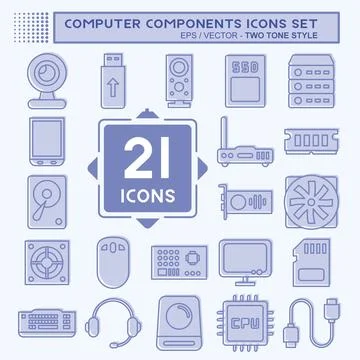 Icon Set Computer Components. suitable for education symbol. two tone style.  Illustrazione stock