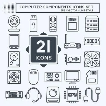 Icon Set Computer Components. suitable for education symbol. line style. simp Illustrazione stock