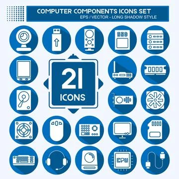 Icon Set Computer Components. suitable for education symbol. long shadow styl Stock Illustration