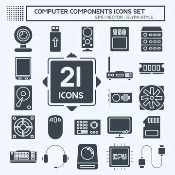 Icon Set Computer Components. suitable for education symbol. glyph style. sim Illustrazione stock