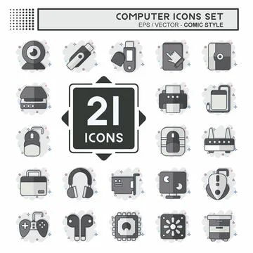 Icon Set Computer. related to Computer Hardware symbol. comic style. simple.. Illustrazione stock