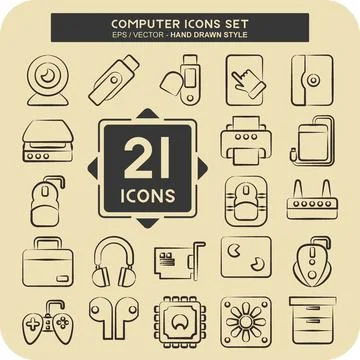 Icon Set Computer. related to Computer Hardware symbol. hand drawn style. s.. Stock Illustration