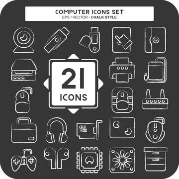 Icon Set Computer. related to Computer Hardware symbol. chalk Style. simple.. Stock Illustration