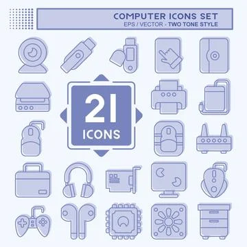 Icon Set Computer. related to Computer Hardware symbol. two tone style. sim.. 스톡 일러스트