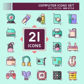 Icon Set Computer. related to Computer Hardware symbol. MBE style. simple d.. Stock-Illustration