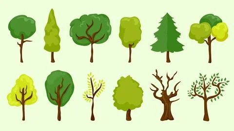 Icon set consisting of different tree species that we encounter in nature. Stock Illustration