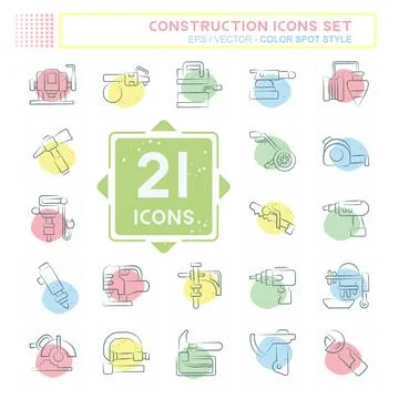 Icon Set Construction. related to Building symbol. Color Spot Style. simple.. Ilustración de archivo