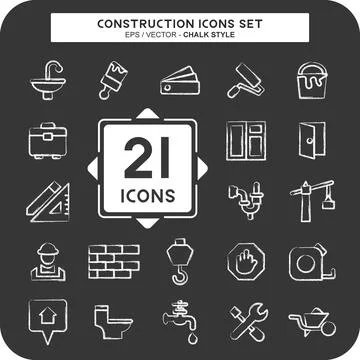 Icon Set Construction. suitable for building symbol. chalk Style. simple de.. Ilustración de archivo