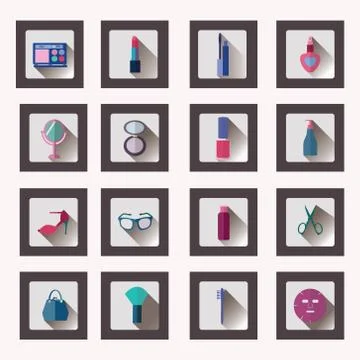 Icon Set of Cosmetics, Make Up and Beauty objects, Stock Illustration