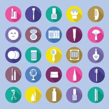 Icon Set of Cosmetics, MakeUp and Beauty objects Stock Illustration