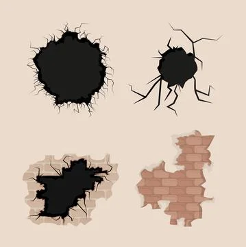 Icon set cracked bricks wall Stock Illustration