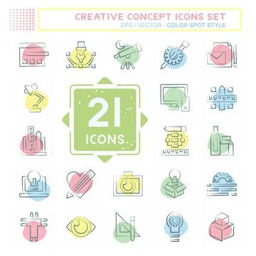Icon Set Creative Concept. related to Education symbol. Color Spot Style. s.. Illustrazione stock