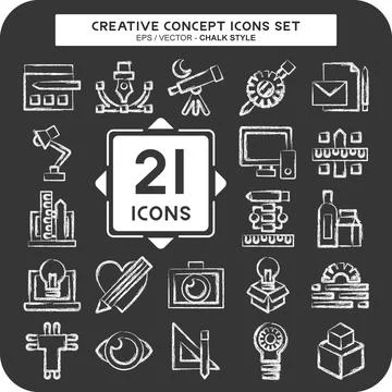 Icon Set Creative Concept. related to Education symbol. chalk Style. simple.. Illustrazione stock