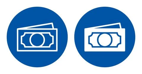Icon Set of Currency Bills Rounded Blue Background Simple Graphic Design Stock Illustration