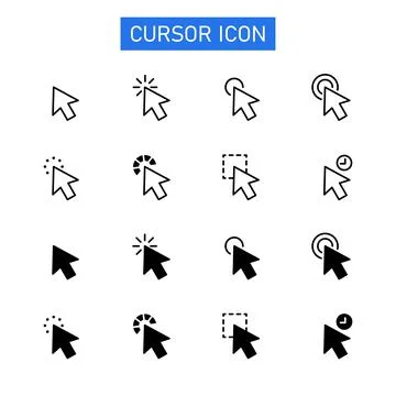 Icon set of cursor arrow with various actions. Stock Illustration