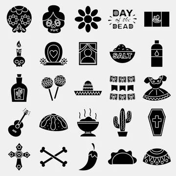 Icon set day of the dead. Day of the dead celebration elements. Icons in gl.. Illustrazione stock