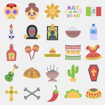 Icon set day of the dead. Day of the dead celebration elements. Icons in fl.. Illustrazione stock
