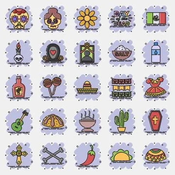 Icon set day of the dead. Day of the dead celebration elements. Icons in co.. Stock Illustration