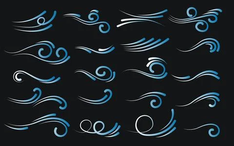 Icon set depicting waves and water movement Stock Illustration