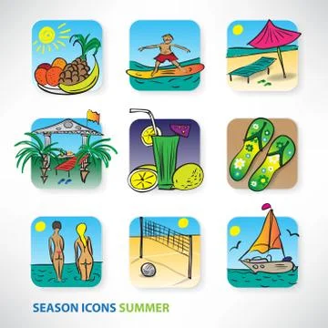 Icon set for design on the theme of summer Stock Illustration
