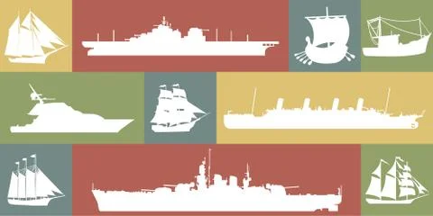 Icon set of different ships Stock Illustration