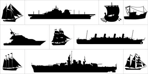 Icon set of different ships Illustrazione stock
