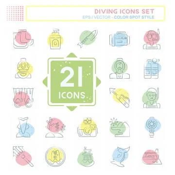 Icon Set Diving. related to Sea symbol. Color Spot Style. simple design ill.. Stock Illustration