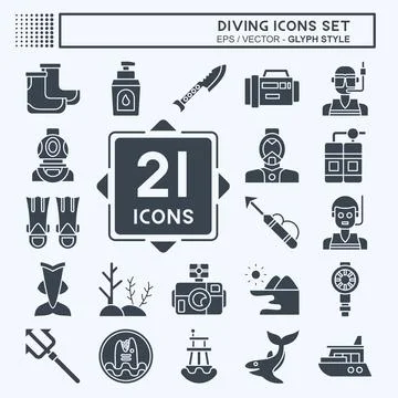 Icon Set Diving. related to Sea symbol. glyph style. simple design illustrati Stock Illustration