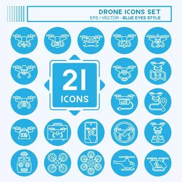 Icon Set Drone. related to Technology symbol. blue eyes style. simple desig.. Illustrazione stock
