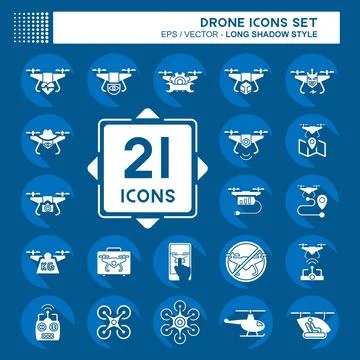 Icon Set Drone. related to Technology symbol. long shadow style. simple des.. Illustrazione stock