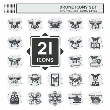 Icon Set Drone. related to Technology symbol. comic style. simple design ed.. Stock-Illustration