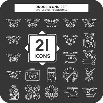Icon Set Drone. related to Technology symbol. chalk Style. simple design ed.. Stock-Illustration