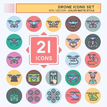 Icon Set Drone. related to Technology symbol. color mate style. simple desi.. Illustrazione stock