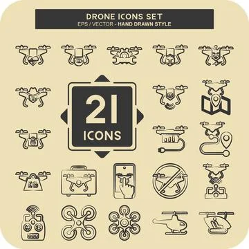 Icon Set Drone. related to Technology symbol. hand drawn style. simple desi.. Illustrazione stock