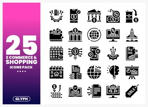 Icon set for e-commerce and shopping with glyphs on a white background Stock Illustration